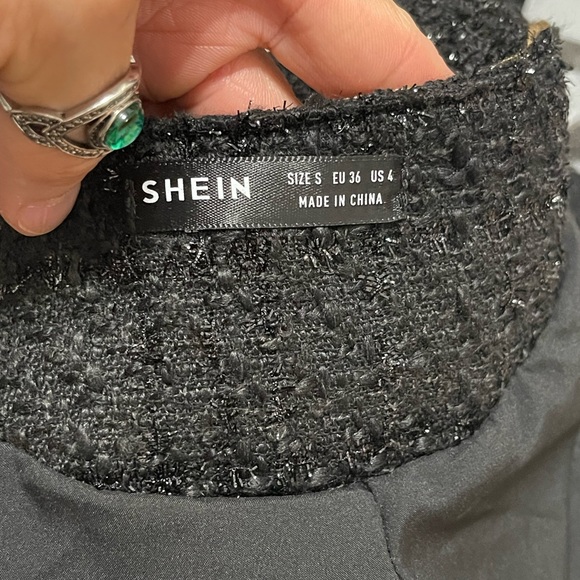 NWOT Women’s Small SHEIN Contrast Piping Single Breasted Placket Tweed Overcoat - Picture 11 of 13